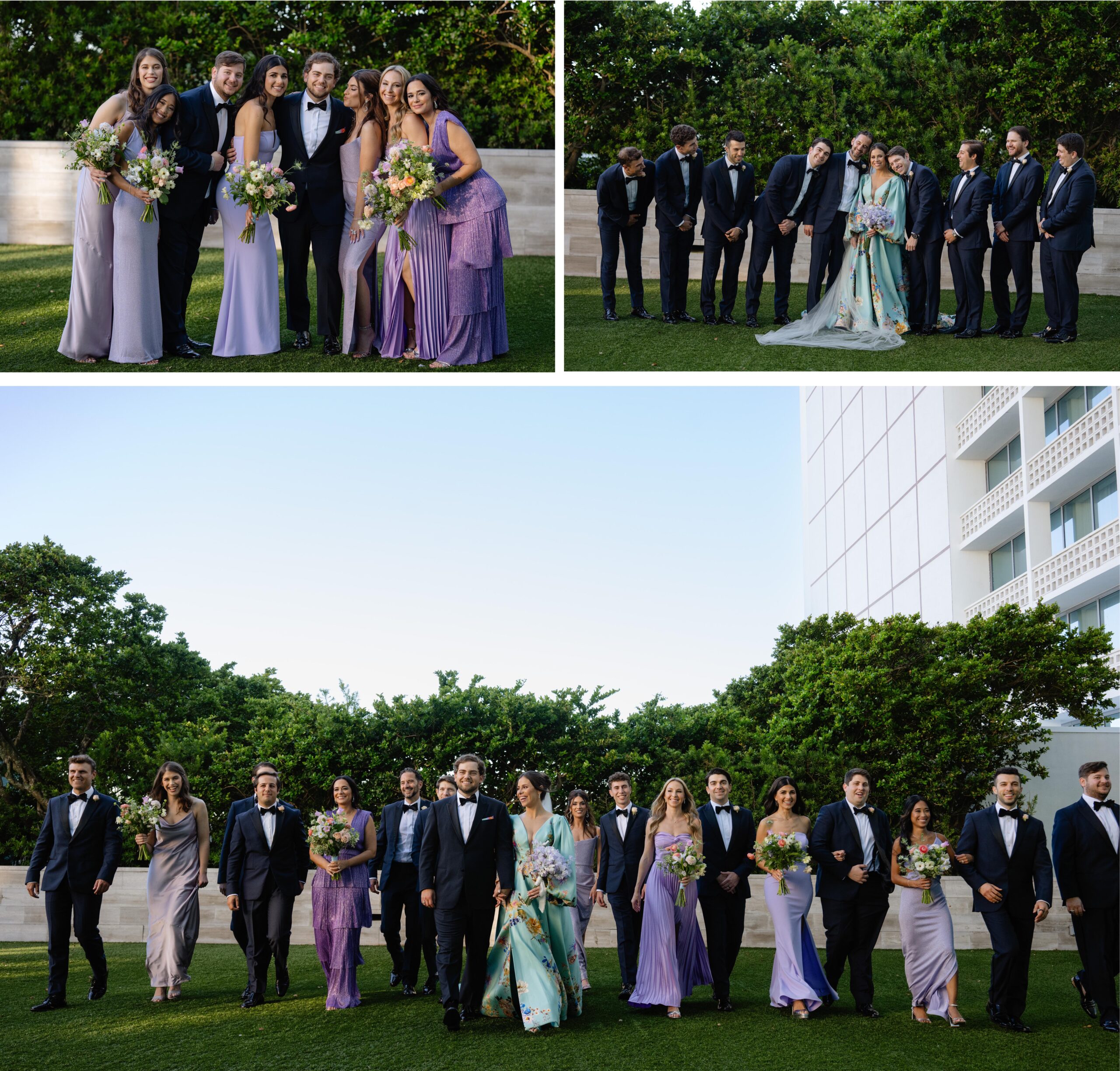 Kate &amp; Zach with their stunning bridesmaids in lavender and fine groomsmen in tuxedos. 
